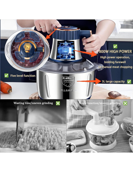 Picadora de Alimentos Eléctrica Yehenarn 3L 800W Acero Inoxidable Picadora de Alimentos Eléctrica Yehenarn 3L 800W Acero Inoxidable