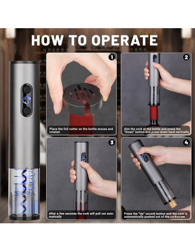 Sacacorchos Eléctrico Recargable BSWMHG con Cortador y Tapón