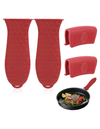 Cubiertas de Mango de Silicona Slergut 4 Piezas Rojo Antideslizantes