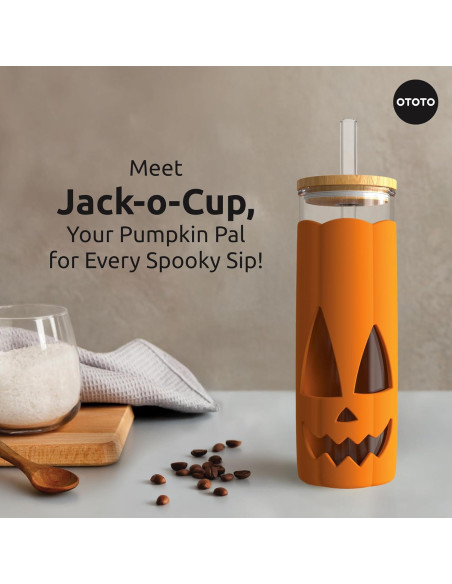 Vaso de Vidrio con Tapa y Pajitas OTOTO Jack-o-Cup 500ml Vaso de Vidrio con Tapa y Pajitas OTOTO Jack-o-Cup 500ml
