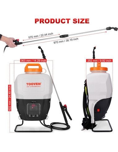 Pulverizador de Mochila Eléctrico TOOVEM 4 Galones 18V