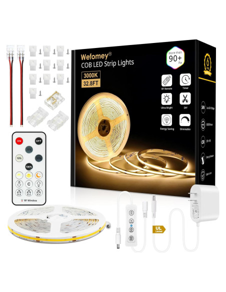Tira de luz LED COB 10m 3000K regulable con control remoto Tira de luz LED COB 10m 3000K regulable con control remoto