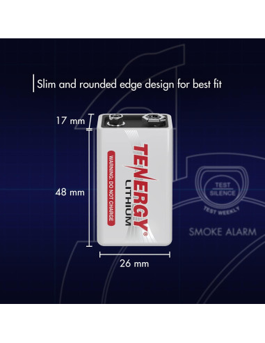 Baterías de Litio 9V Tenergy Paquete de 2, 1200mAh, Larga Duración