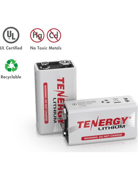 Baterías de Litio 9V Tenergy Paquete de 2, 1200mAh, Larga Duración Baterías de Litio 9V Tenergy Paquete de 2, 1200mAh, Larga Duración