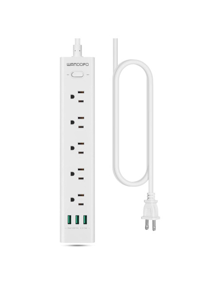 Regleta de 2 Clavijas WANDOFO con 5 Salidas y 3 USB 1.52m Regleta de 2 Clavijas WANDOFO con 5 Salidas y 3 USB 1.52m