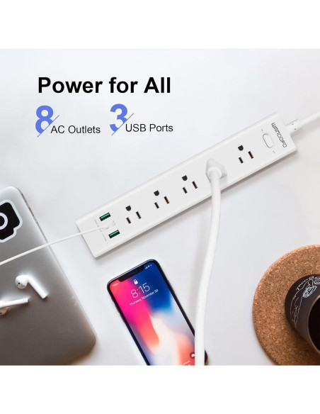 Regleta de 2 Clavijas WANDOFO con 5 Salidas y 3 USB 1.52m Regleta de 2 Clavijas WANDOFO con 5 Salidas y 3 USB 1.52m