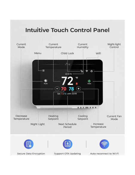 Termostato Inteligente Vine TJ-919T WiFi 4.3" Programable Termostato Inteligente Vine TJ-919T WiFi 4.3" Programable
