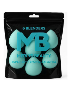 Esponjas de Maquillaje Merlys Beauty, Set de 6 Turquesas Sin Látex