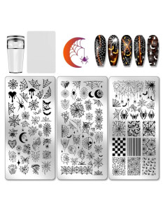 Plantillas de Estampado de Uñas Halloween PH PandaHall 3pcs 12x6cm
