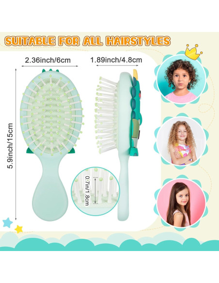6 Mini Cepillos de Cabello Dinosaurio Verde y Azul para Niños 6 Mini Cepillos de Cabello Dinosaurio Verde y Azul para Niños