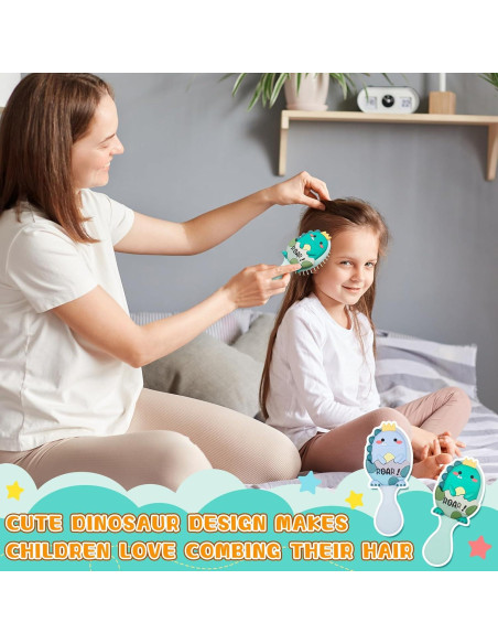 6 Mini Cepillos de Cabello Dinosaurio Verde y Azul para Niños 6 Mini Cepillos de Cabello Dinosaurio Verde y Azul para Niños