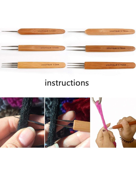 Ganchos de Dreadlocks de Crochet ZQIAN 0.5mm - Set de 3 Ganchos de Dreadlocks de Crochet ZQIAN 0.5mm - Set de 3