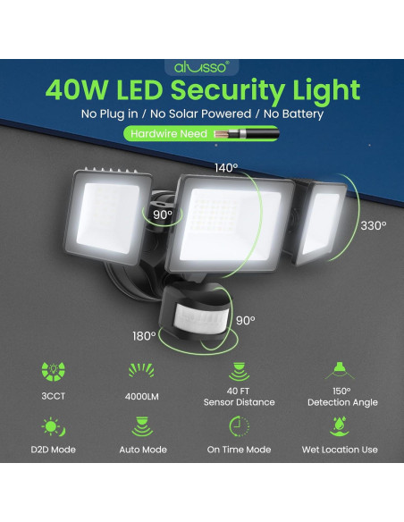 Luz Exterior LED ALUSSO 40W 4000LM con Sensor de Movimiento Luz Exterior LED ALUSSO 40W 4000LM con Sensor de Movimiento