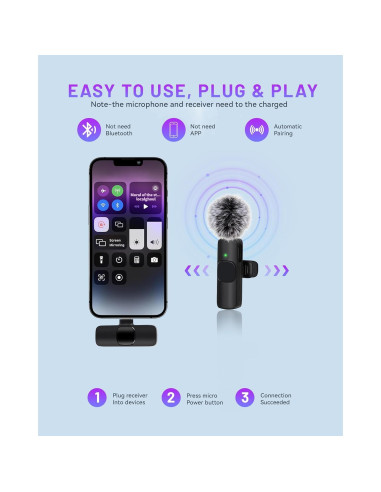 Micrófono Lavalier Inalámbrico Zyerch M02 para iPhone/iPad - 2 Pcs, Grabación Clara