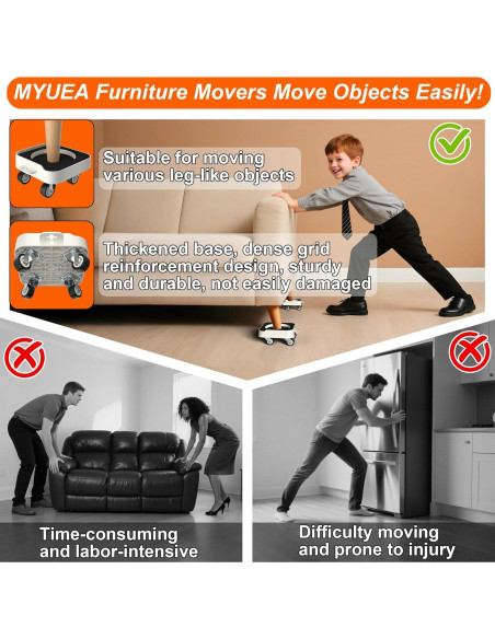 Carro de Muebles MYUEA 544 kg con Ruedas TPR y Palanca Carro de Muebles MYUEA 544 kg con Ruedas TPR y Palanca