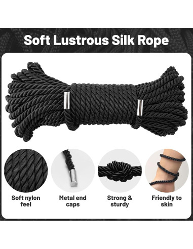 Cuerda de Seda Suave KINGLAKE 8mm Negra 15m Nylon Decorativa