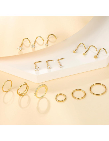 Piercings de Nariz Studs y Aros Baño de Oro para Mujeres