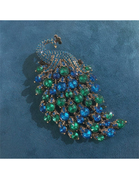 Broche de Pavo Real de Strass Azul Verde para Mujeres 5.08x10.16cm Broche de Pavo Real de Strass Azul Verde para Mujeres 5.08x10.16cm