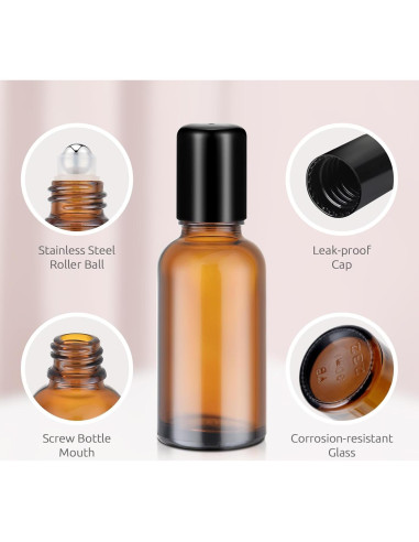 Paquete de 4 botellas de vidrio ámbar 30 ml Bofessor con rodillos