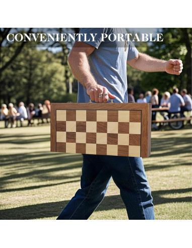 Juego de Ajedrez de Madera ELONGDI 41.91 cm Piezas Acrílico Pesadas