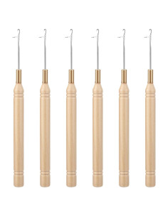 6 Agujas de Ganchillo para Cabello Zelphvt - 14.5 cm Madera y Metal