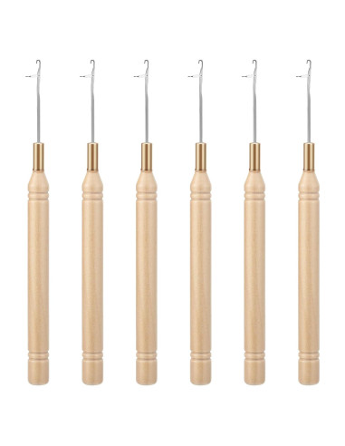 6 Agujas de Ganchillo para Cabello Zelphvt - 14.5 cm Madera y Metal