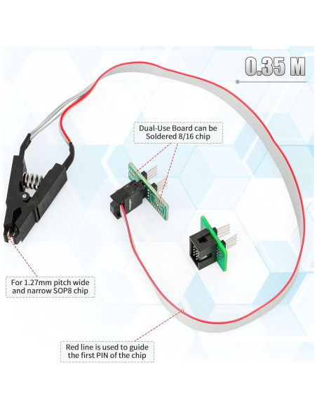 Programador BIOS USB CH341A con Clip SOP8 Doble - 24/25/93C46 Programador BIOS USB CH341A con Clip SOP8 Doble - 24/25/93C46