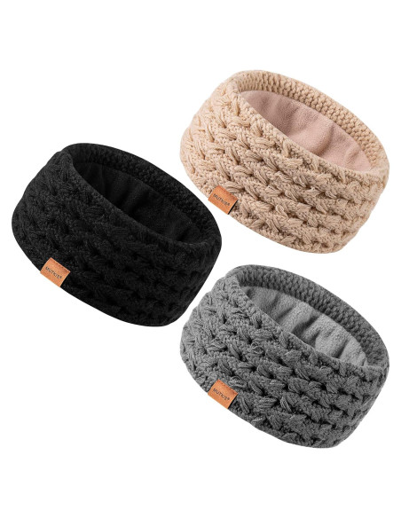 Diademas de Invierno para Mujeres 3 Piezas Forradas de Polar Diademas de Invierno para Mujeres 3 Piezas Forradas de Polar