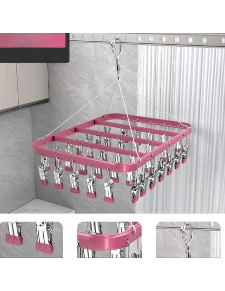 Percha para Secar Ropa Metálica TRRCYLP con 36 Clips Rosa Percha para Secar Ropa Metálica TRRCYLP con 36 Clips Rosa