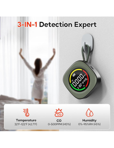 Detector de Monóxido de Carbono Portátil HSicily 3 en 1