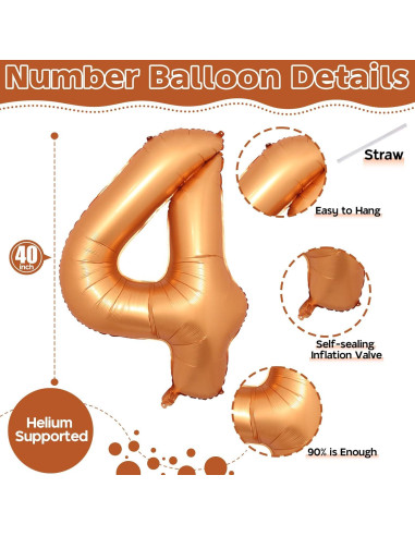Globo de Número 4 Naranja 101,6 cm Aluminio Decoración