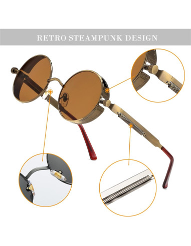 Gafas de sol redondas steampunk HJSUN10 con lentes HD