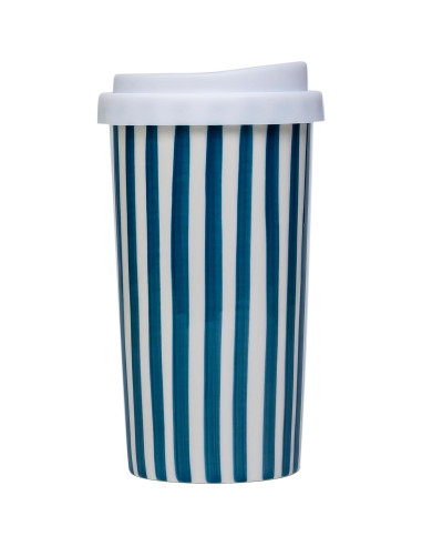 Taza de Cerámica de Viaje GIROFLIER 12oz Azul Apta Microondas