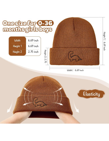 Gorra de Invierno Unisex Durio para Bebés 0-3 Años con Dinosaurio