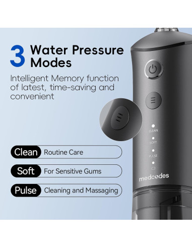Irrigador Oral Inalámbrico Medcodes F5 300ML 3 Modos Negro
