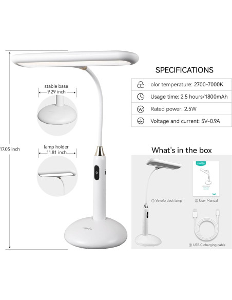 Lámpara de Escritorio LED VAVOFO KM-6778B - Control Táctil, 700 Lúmenes, Luz Ajustable 2700-7000K, Gooseneck Flexible Lámpara de Escritorio LED VAVOFO KM-6778B - Control Táctil, 700 Lúmenes, Luz Ajustable 2700-7000K, Gooseneck Flexible