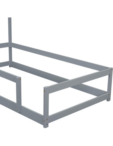 Cama Twin Montessori PVWIIK con Techo y Barandillas Gris