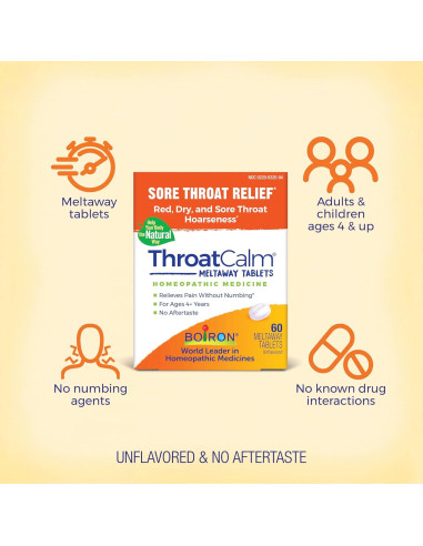 Tabletas ThroatCalm Boiron 60 Unidades Alivio Garganta