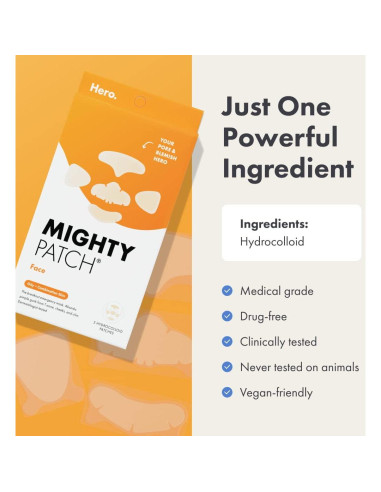 Mascarilla Hidrocoloide Hero Cosmetics Mighty Patch Face - 5 Parches XL para Acné