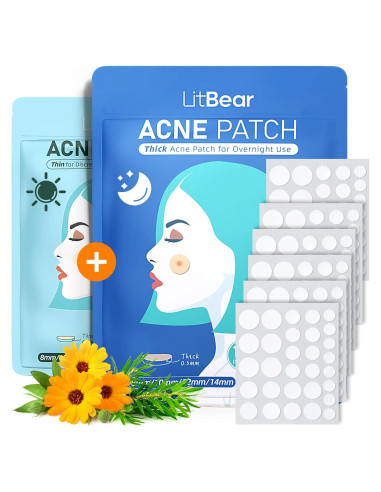 Parches para Acné LitBear - Día y Noche, 180 Piezas, 4 Tamaños