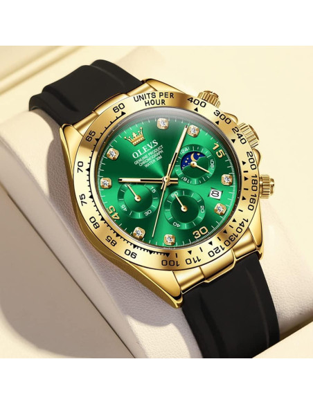 Reloj OLEVS Cronógrafo Multifuncional Hombre Verde Silicona Reloj OLEVS Cronógrafo Multifuncional Hombre Verde Silicona