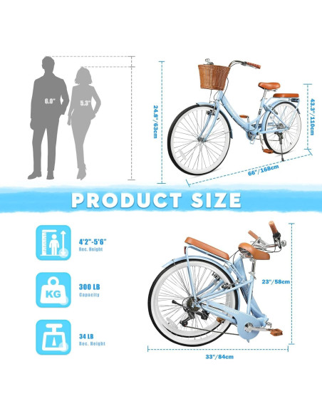 Bicicleta de Playa Plegable Gasgo 26" 7 Velocidades Azul Bicicleta de Playa Plegable Gasgo 26" 7 Velocidades Azul