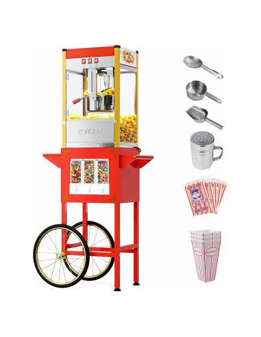 Máquina de Palomitas ROVSUN con Carrito 10 Oz 15.14 L Rojo