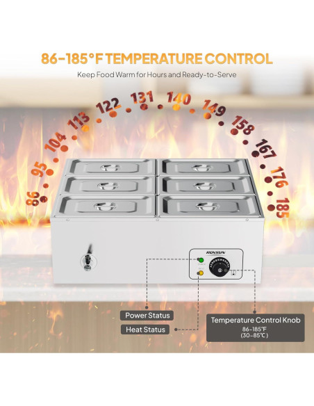 Calentador de Comida Eléctrico ROVSUN 42.3QT 1200W 6 Bandejas Calentador de Comida Eléctrico ROVSUN 42.3QT 1200W 6 Bandejas