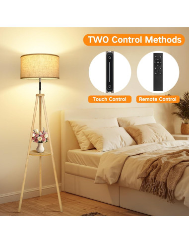 Lámpara de Pie LED Regulable OUTON con Estante y Control Táctil