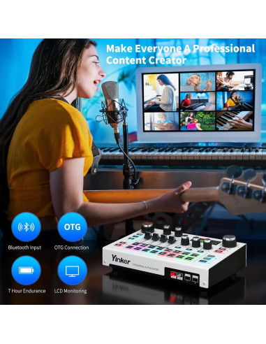 Mezclador de Audio Yinker con Bluetooth y Pantalla LCD 48V