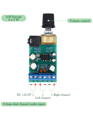 Placa Amplificadora TDA2822M 2.0 Canal 1.8-12V Mini 52x31mm
