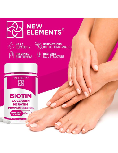 Suplemento de Biotina 10000mcg New Elements para Cabello y Piel