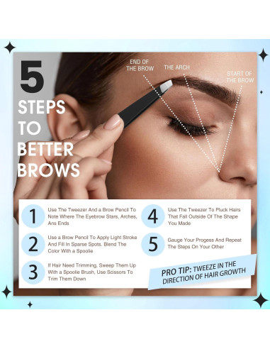 Juego de 6 Pinzas de Cejas Mudder Acero Inoxidable Negro
