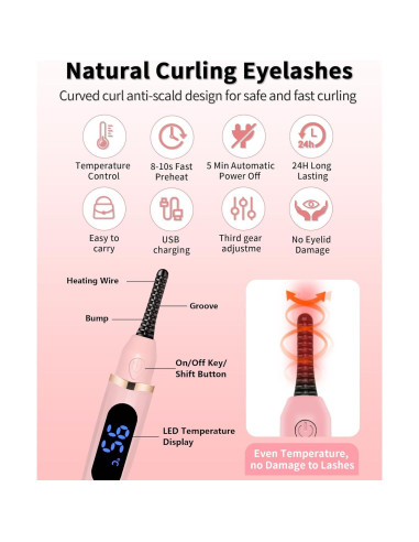Rizador de Pestañas Eléctrico BeautyCurls Rosa 3 Temperaturas